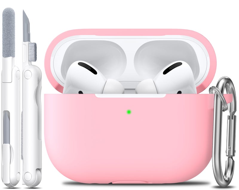R-fun لحافظة AirPods Pro الجيل 2/1 مع مجموعة تنظيف، غلاف واقي من السيليكون الناعم لأبل AirPod Pro 2/1 للنساء والرجال، ملحقات حافظة AirPods Pro مع سلسلة مفاتيح، وردي - Image 1